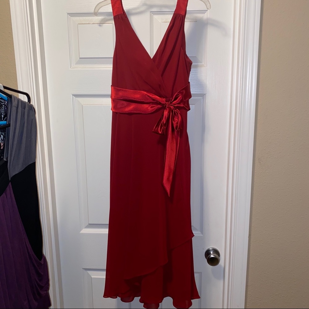 Dark red knee length party dress